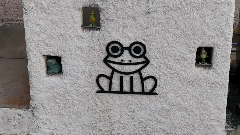 La grenouille en fer forgé sur le mur du patio